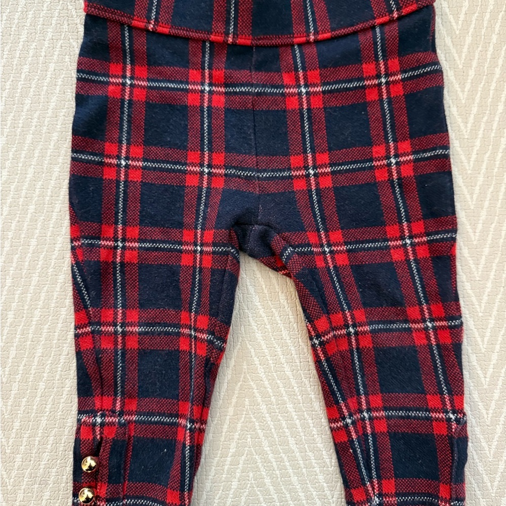 Janie and Jack Plaid Leggings with Gold Button Accents